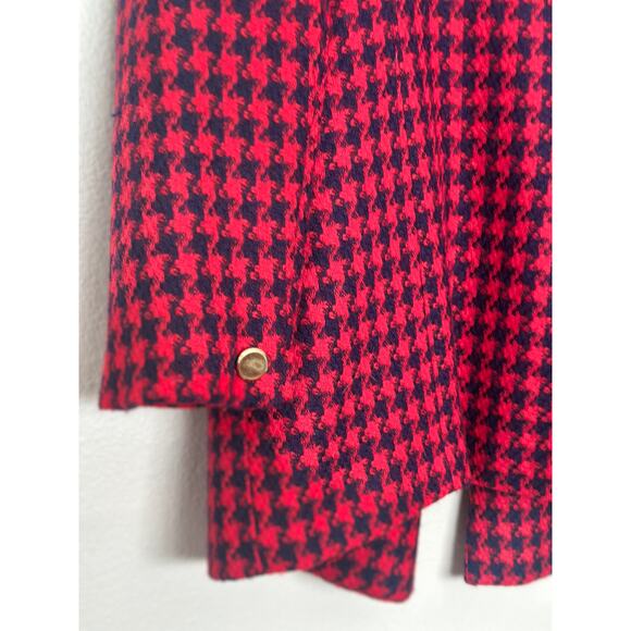 Vintage 100% Wool Blazer Collared Jacket Business Office Navy Red Houndstooth - Picture 12 of 12